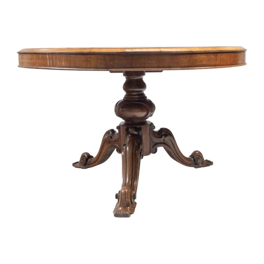 AF1-004: ANTIQUE EARLY 19TH CENTURY ENGLISH WILLIAM IV ROUND PEDESTAL TABLE W/ MARQUETRY INLAY - Image 3