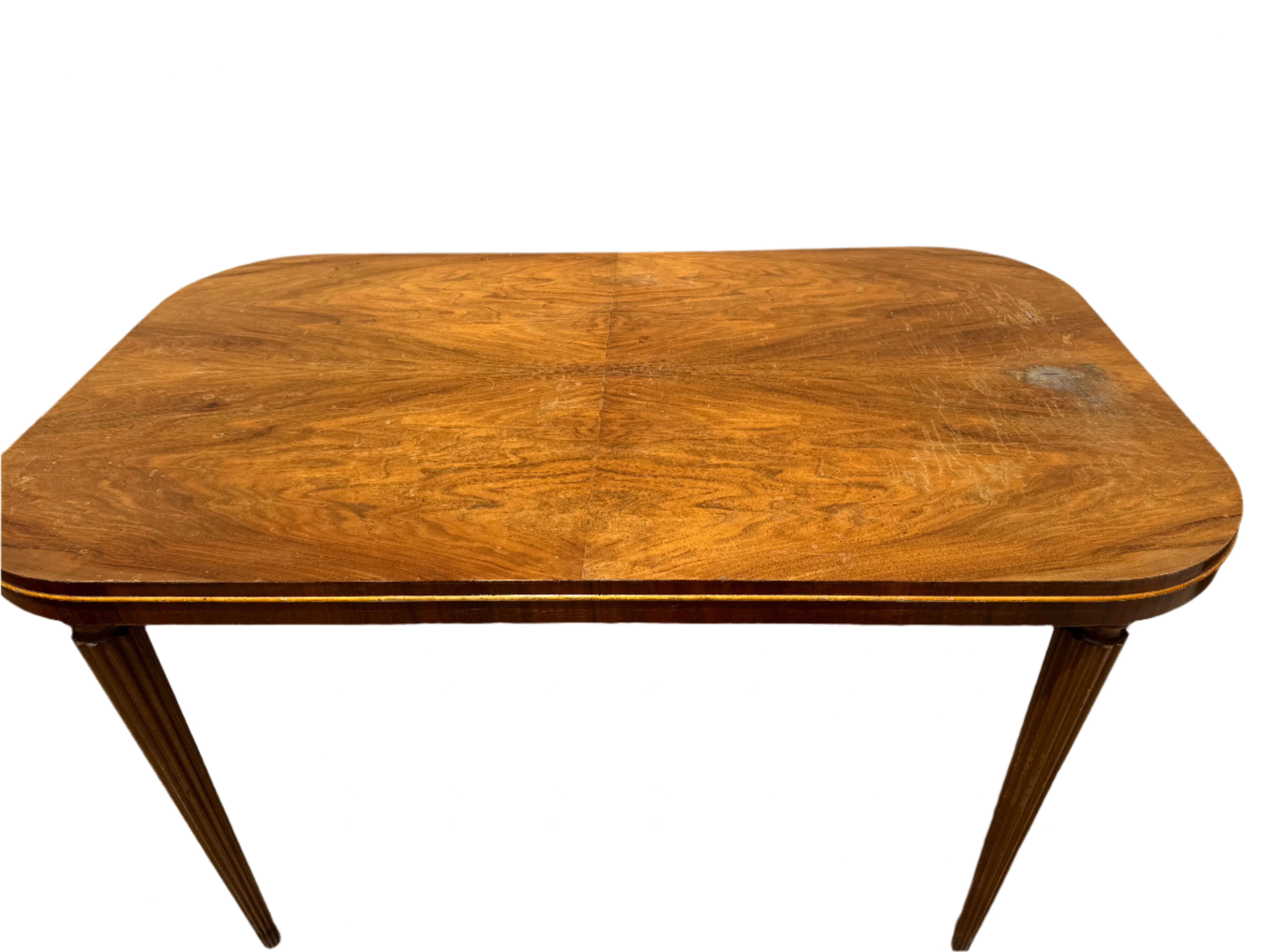 AF1-096: Vintage Moderne Walnut Dining Table With Swirl Walnut Bookmatched Veneer Top - Image 4