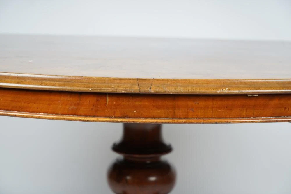 AF1-105: ANTIQUE LATE 19TH C EDWARDIAN MAHOGANY & WALNUT ROUND DINING TABLE - Image 4