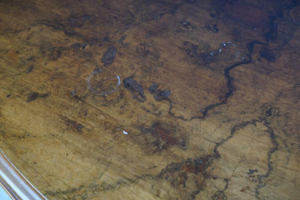 AF1-105: ANTIQUE LATE 19TH C EDWARDIAN MAHOGANY & WALNUT ROUND DINING TABLE - Image 5