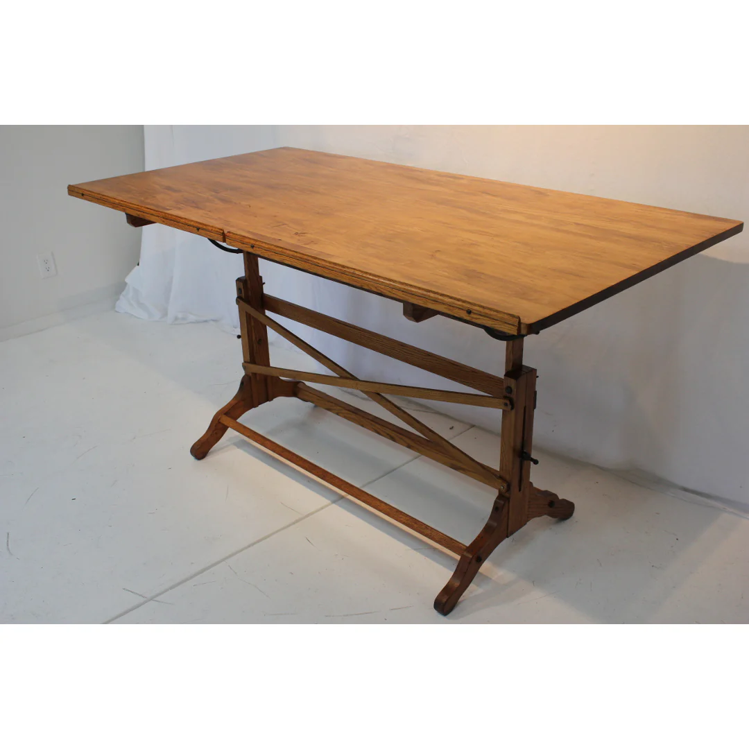 AF1-111 - Antique Early 20th Century Architects Oak and Beech Wood Drafting Table - Image 3