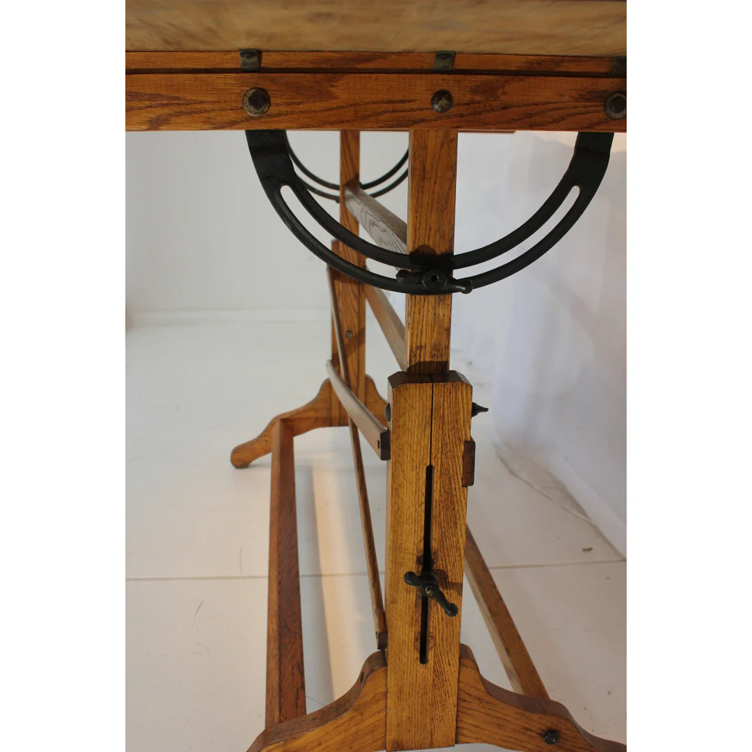 AF1-111 - Antique Early 20th Century Architects Oak and Beech Wood Drafting Table - Image 4