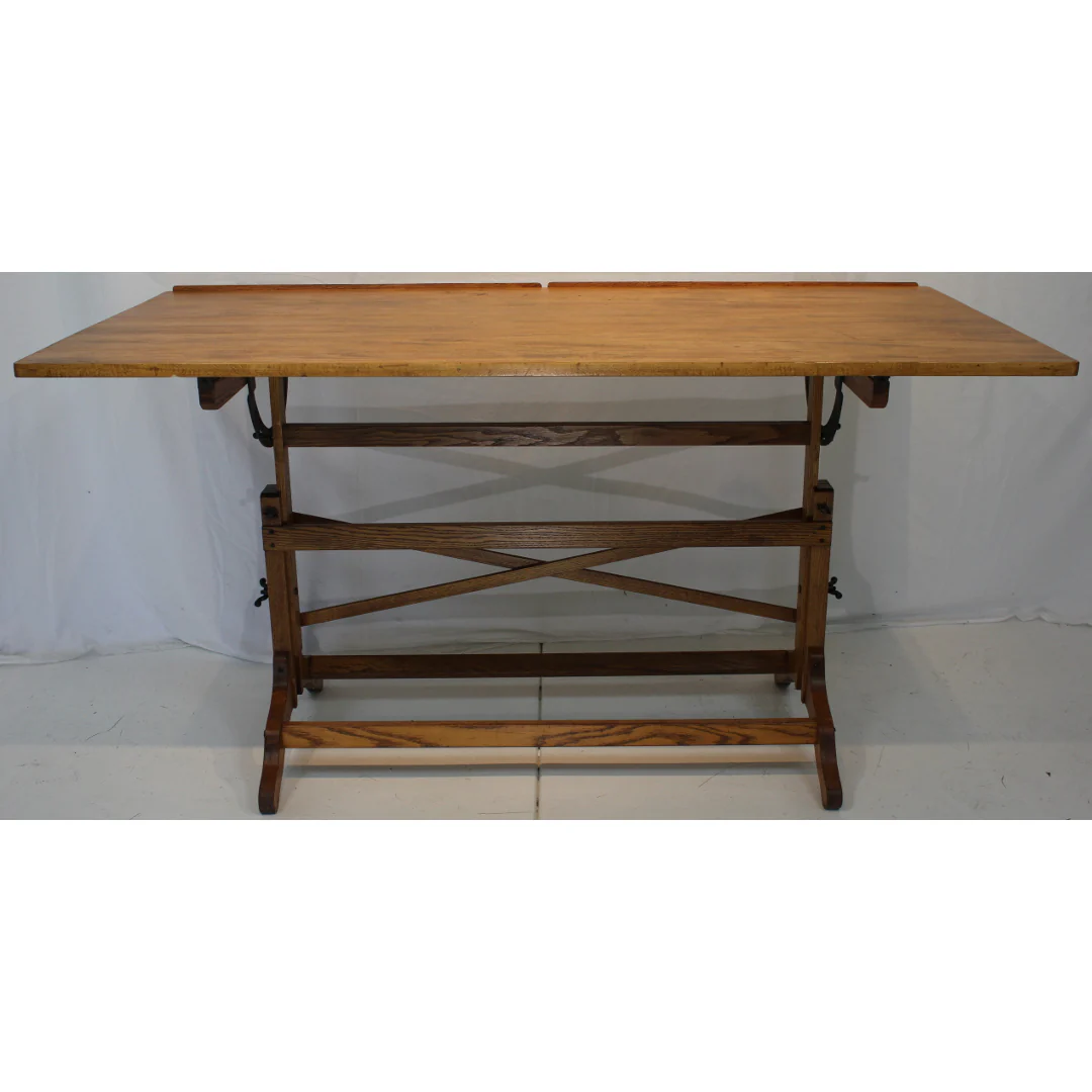 AF1-111 - Antique Early 20th Century Architects Oak and Beech Wood Drafting Table - Image 6