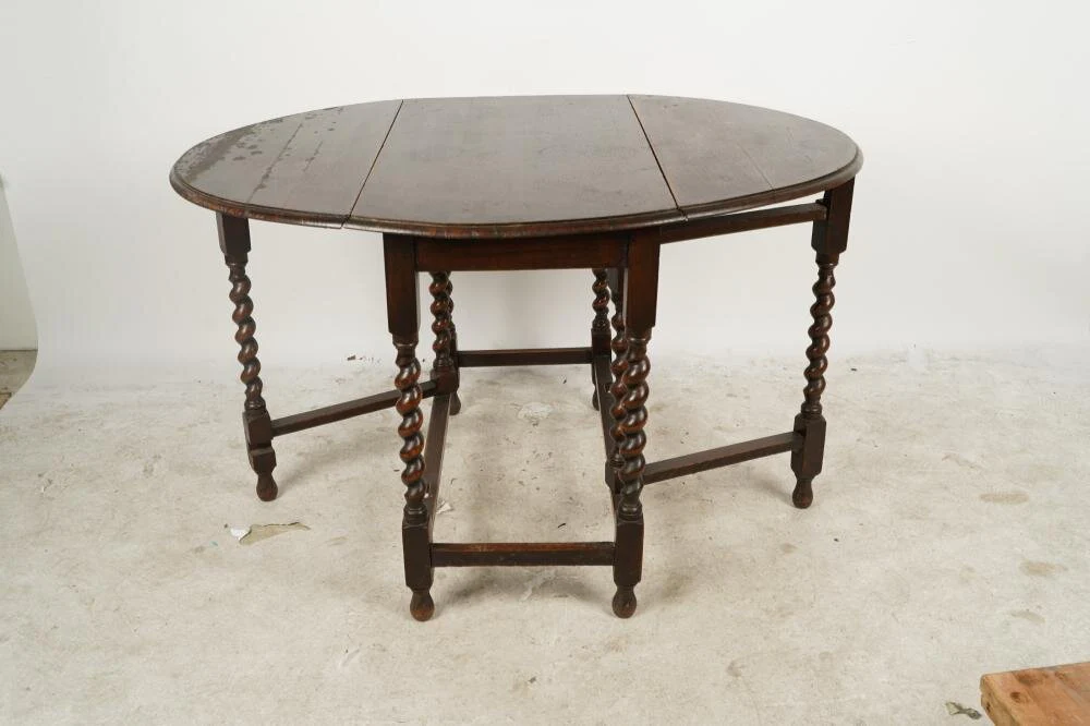 AF1-112: Antique Late 18th Century American Oak Barley Twist Gate Leg Drop Leaf Dining Table - Image 15