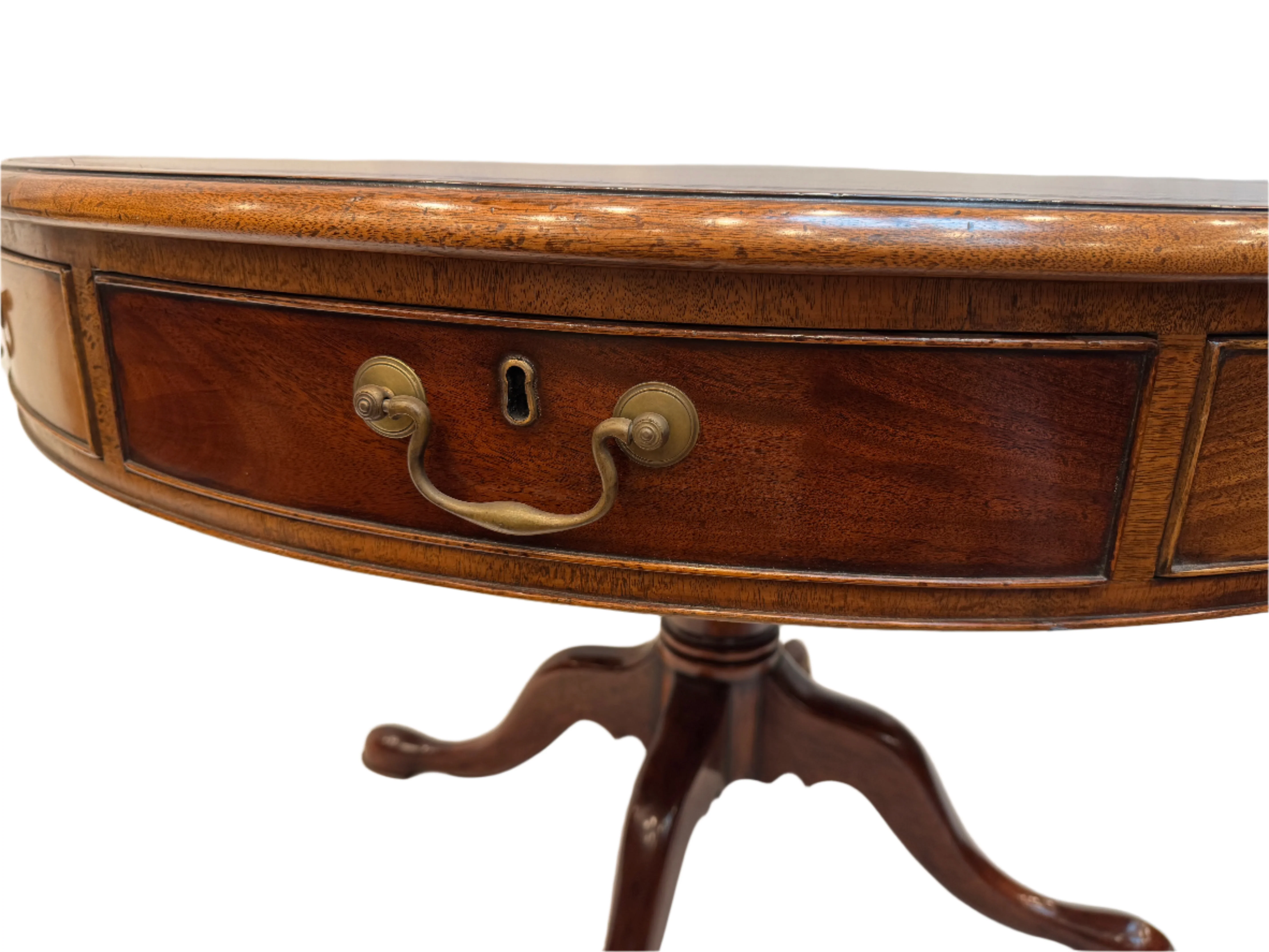 AF1-134: Burton Ching Georgian Mahogany Rent Table With Tooled Leather Top Late 20th Century - Image 3