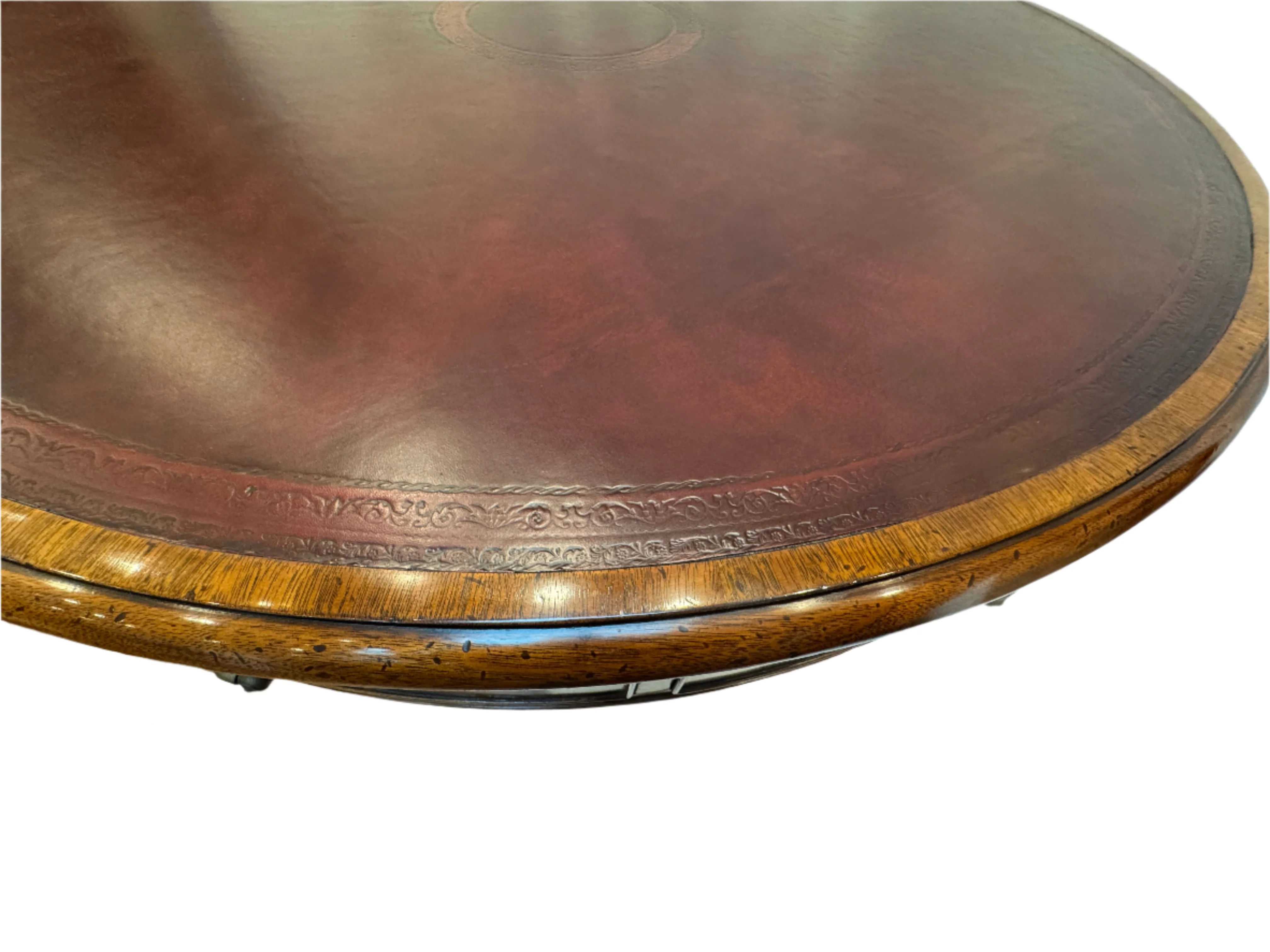 AF1-134: Burton Ching Georgian Mahogany Rent Table With Tooled Leather Top Late 20th Century - Image 6