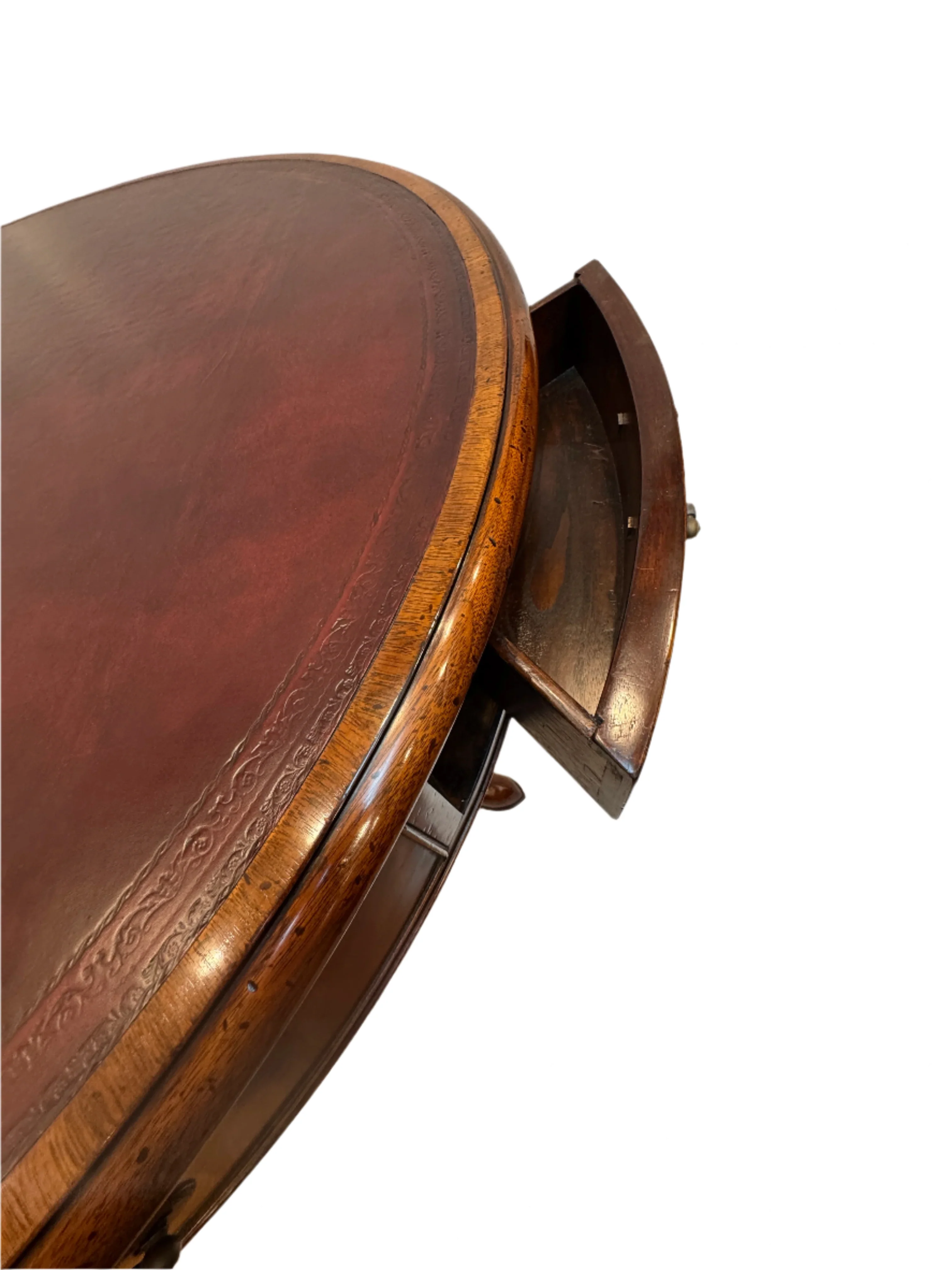 AF1-134: Burton Ching Georgian Mahogany Rent Table With Tooled Leather Top Late 20th Century - Image 7