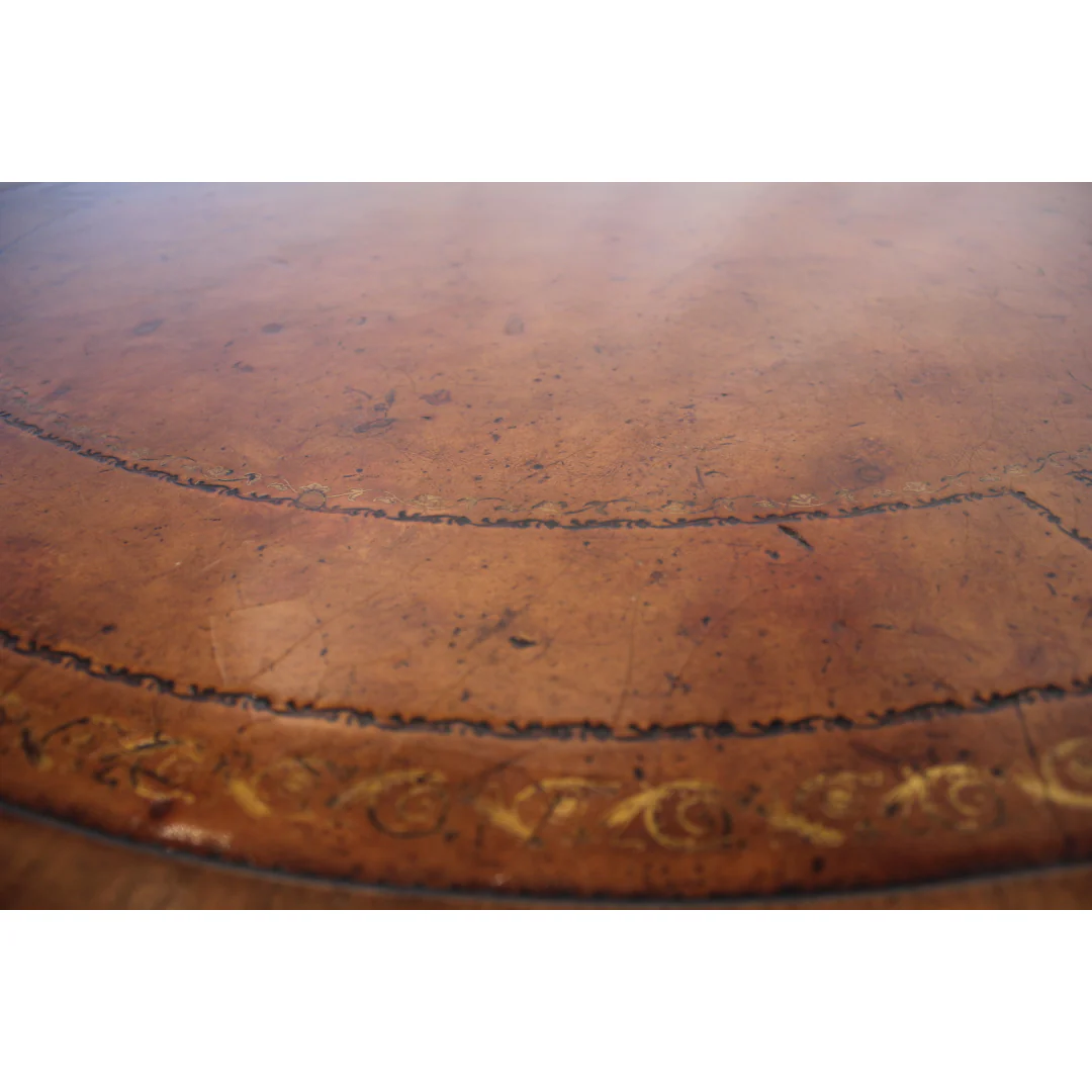 AF1-216: Antique Early 20th Century Leather Top Inlay Mahogany George III Rent Table - Image 4
