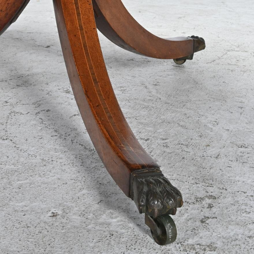 AF1-275: Antique Georgian Mahogany Oval Tilt Top Pedestal Dining Table With Rosewood Cross Banding and Line Inlay - Image 4