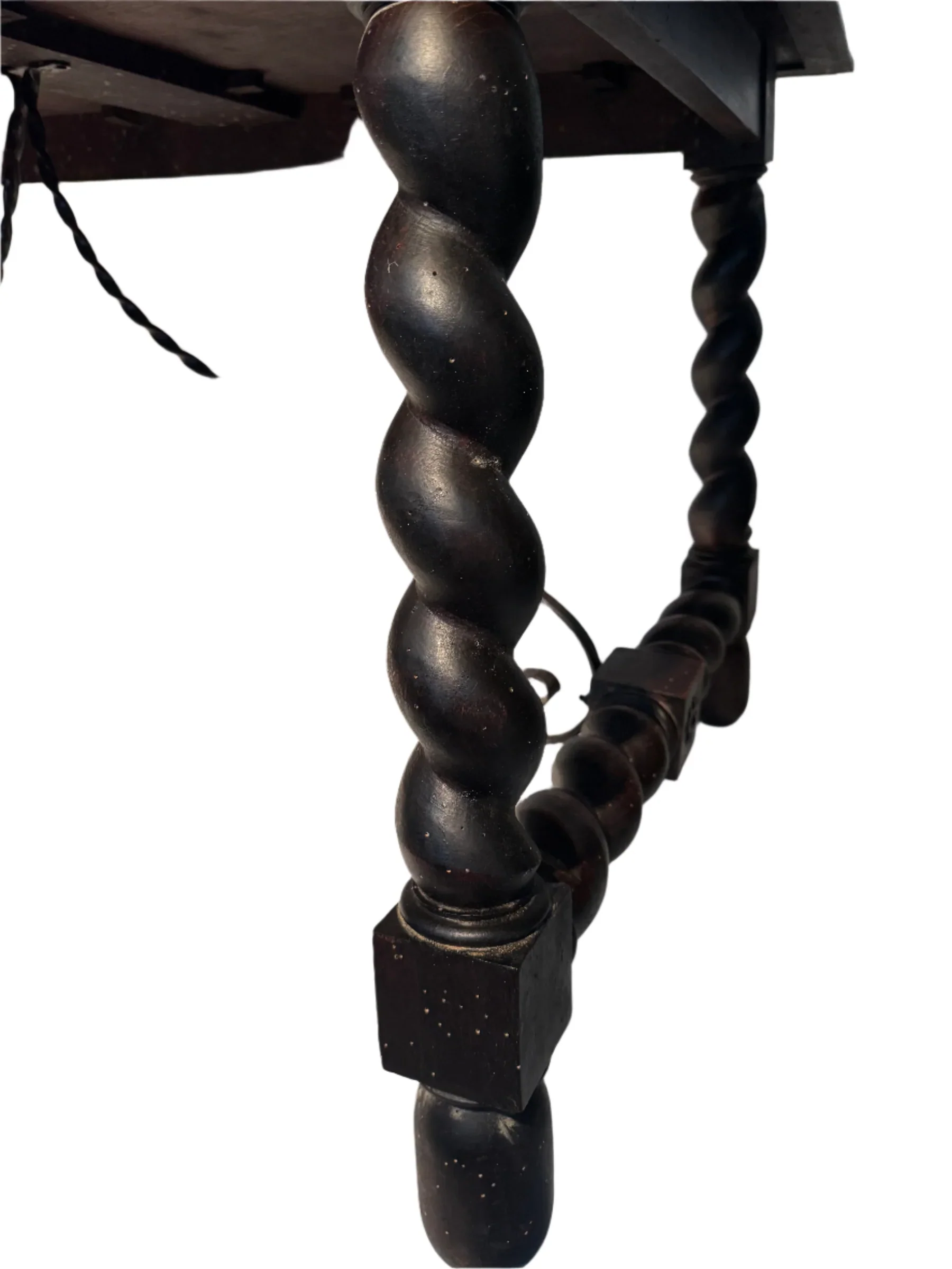 AF1-312: Antique Late 19th Century  Spanish Colonial Revival Table with Barley Twist Legs & Iron Stretchers - Image 5