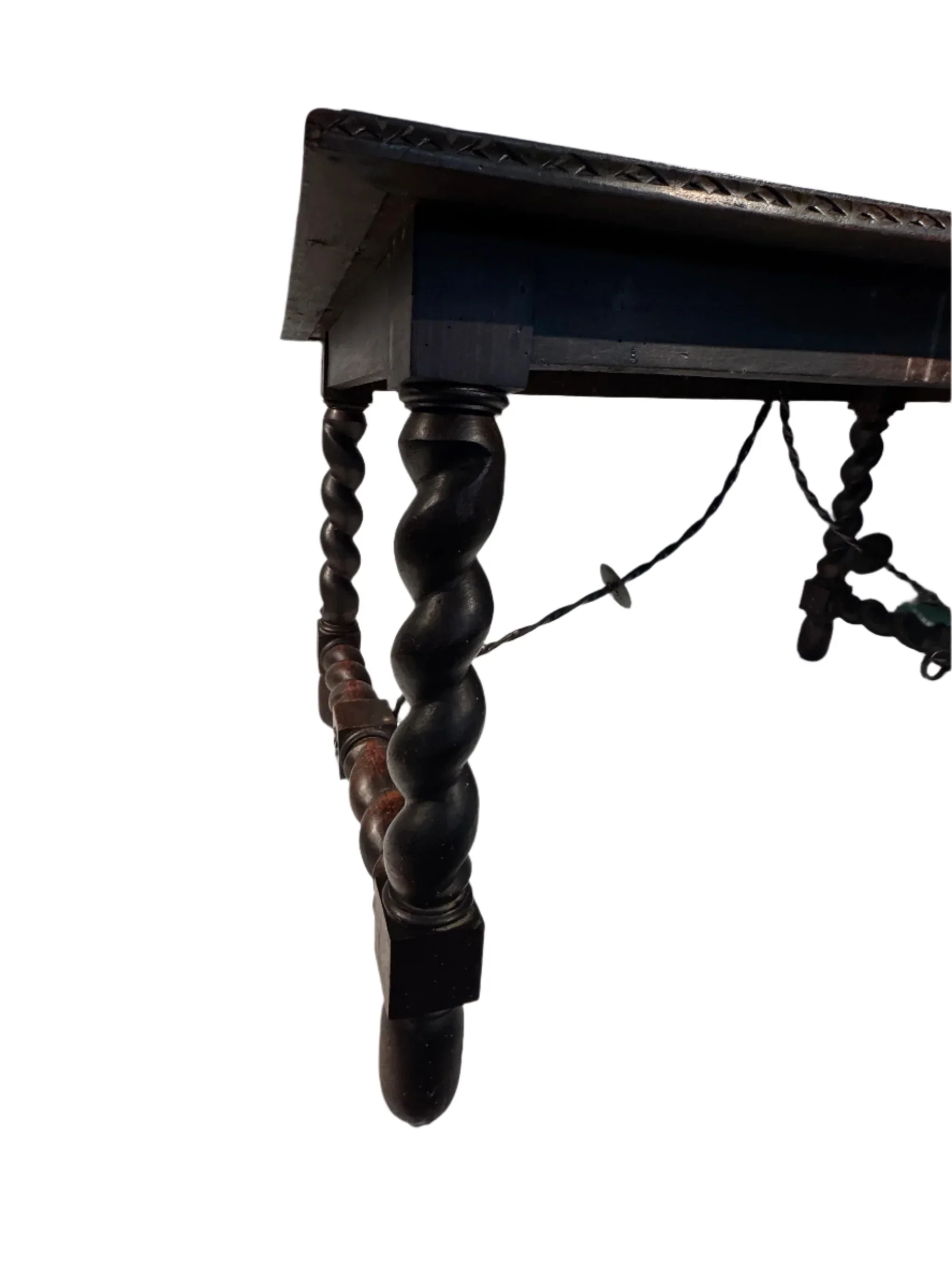 AF1-312: Antique Late 19th Century  Spanish Colonial Revival Table with Barley Twist Legs & Iron Stretchers - Image 7