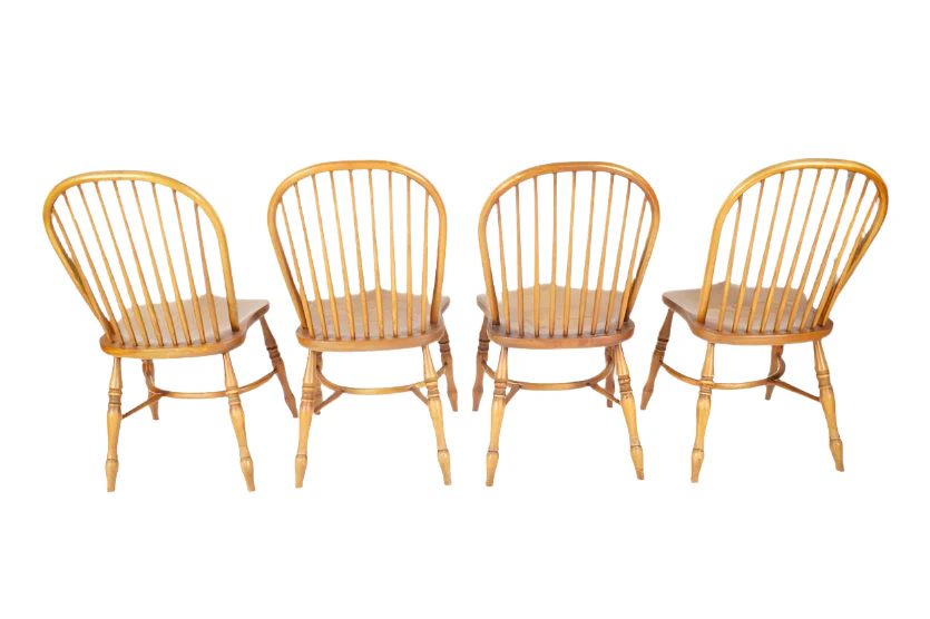 AF2-105: Antique Set of 8 Early 20th Century Oak Bow Back and Sack Back Windsor Chairs - Image 11