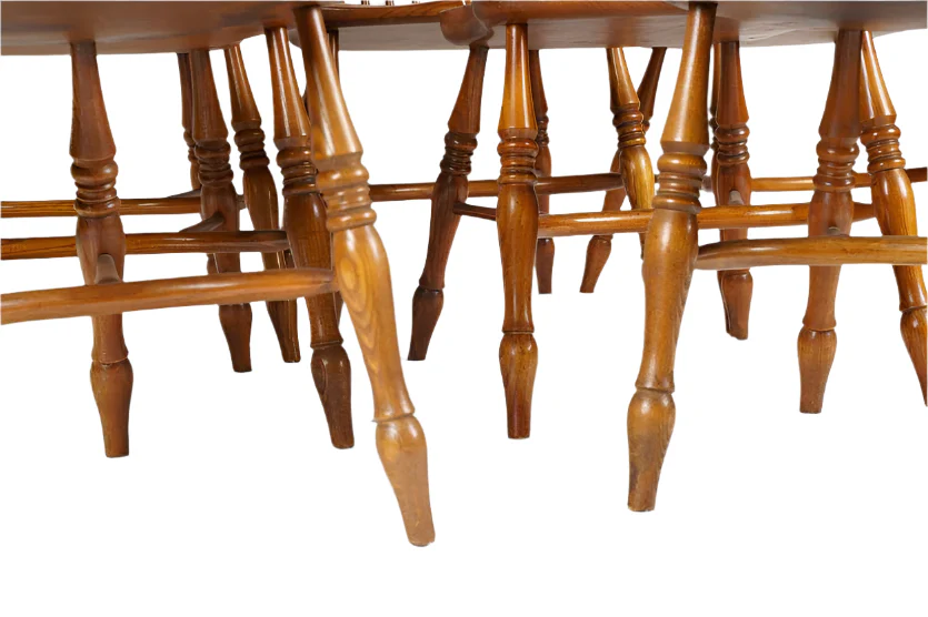 AF2-105: Antique Set of 8 Early 20th Century Oak Bow Back and Sack Back Windsor Chairs - Image 4