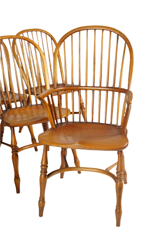 AF2-105: Antique Set of 8 Early 20th Century Oak Bow Back and Sack Back Windsor Chairs - Image 6