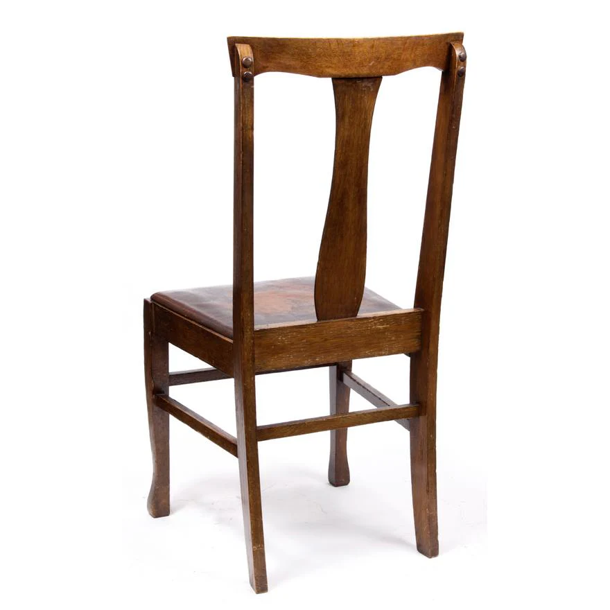 AF2-108: ANTIQUE SET OF 6 Circa 1900 AMERICAN OAK "T-BACK" DINING CHAIRS W/ LEATHER SEATS - Image 3