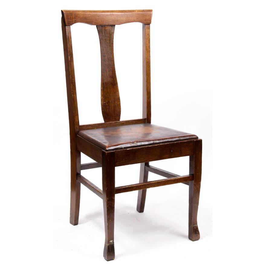 AF2-108: ANTIQUE SET OF 6 Circa 1900 AMERICAN OAK "T-BACK" DINING CHAIRS W/ LEATHER SEATS - Image 5
