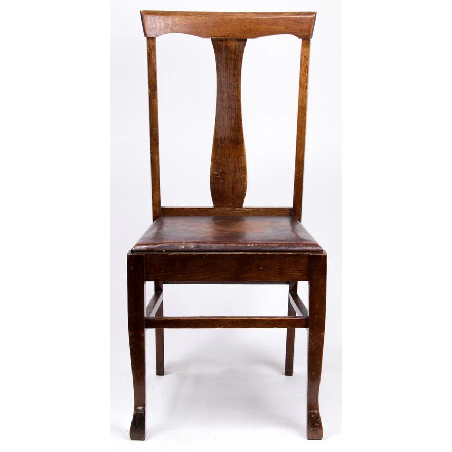 AF2-108: ANTIQUE SET OF 6 Circa 1900 AMERICAN OAK "T-BACK" DINING CHAIRS W/ LEATHER SEATS - Image 7
