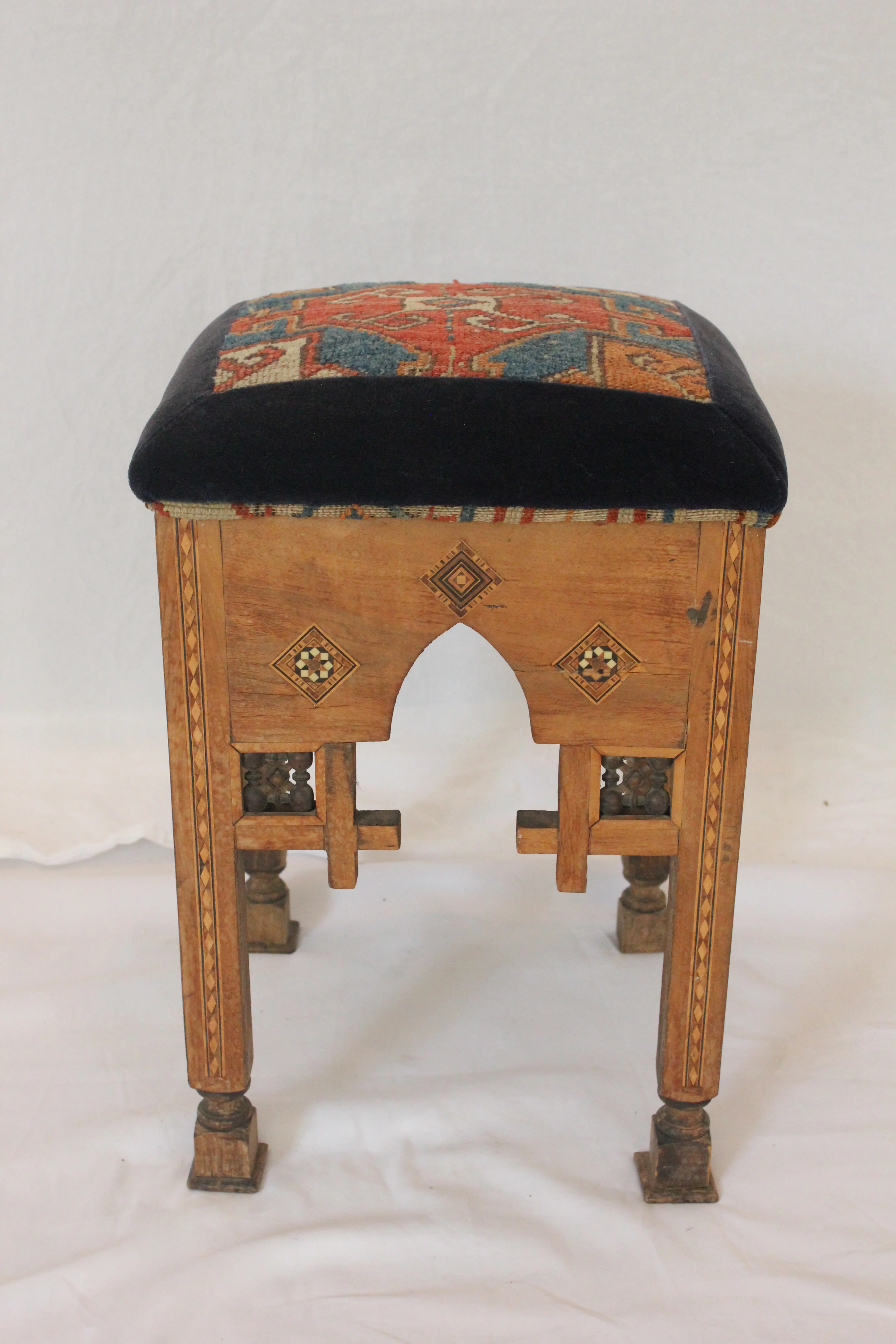 AF2-227: Antique Late 19th Century Moroccan Stool with Hand Knotted Rug Upholstery - Image 3