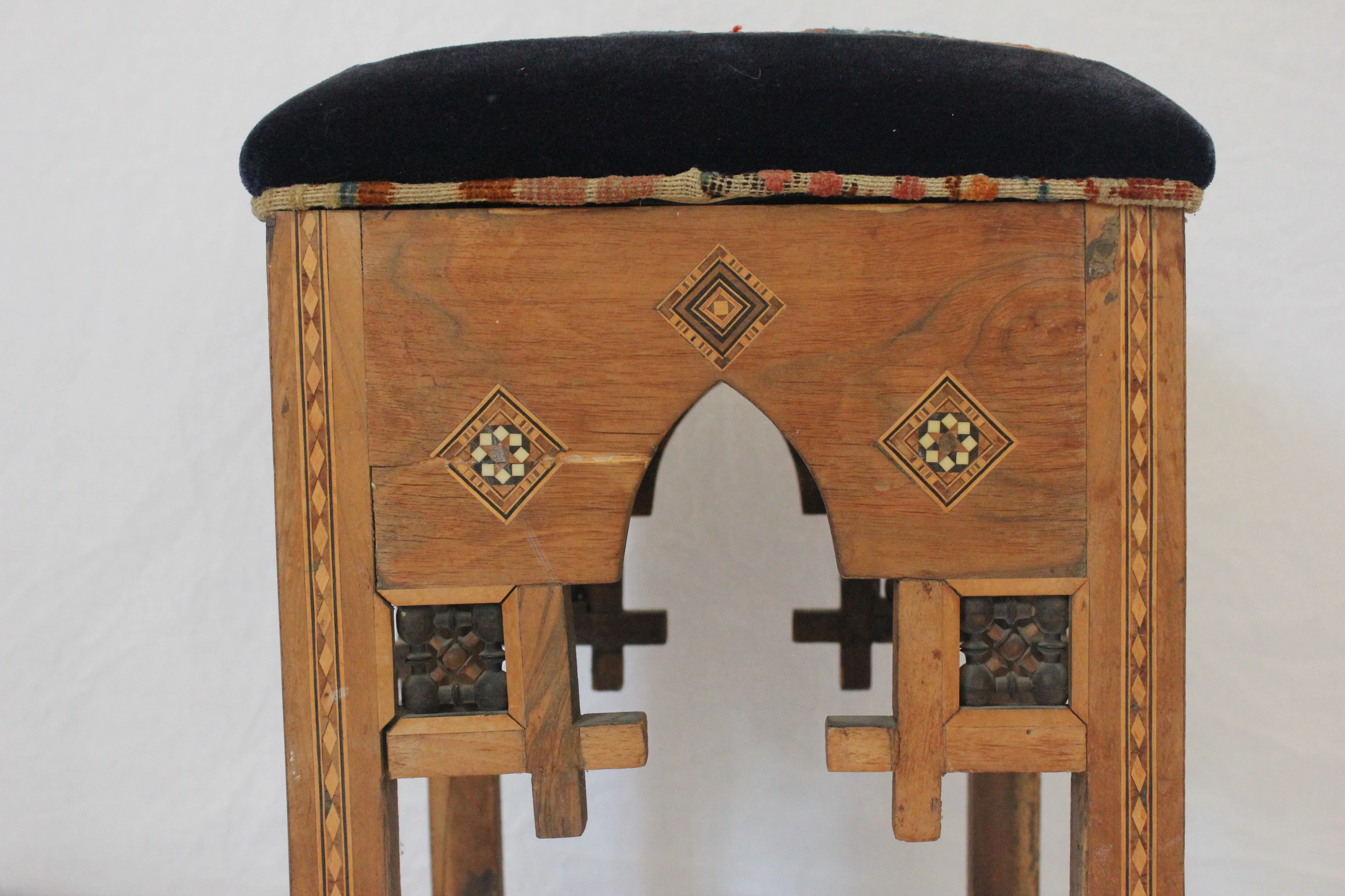AF2-227: Antique Late 19th Century Moroccan Stool with Hand Knotted Rug Upholstery - Image 6