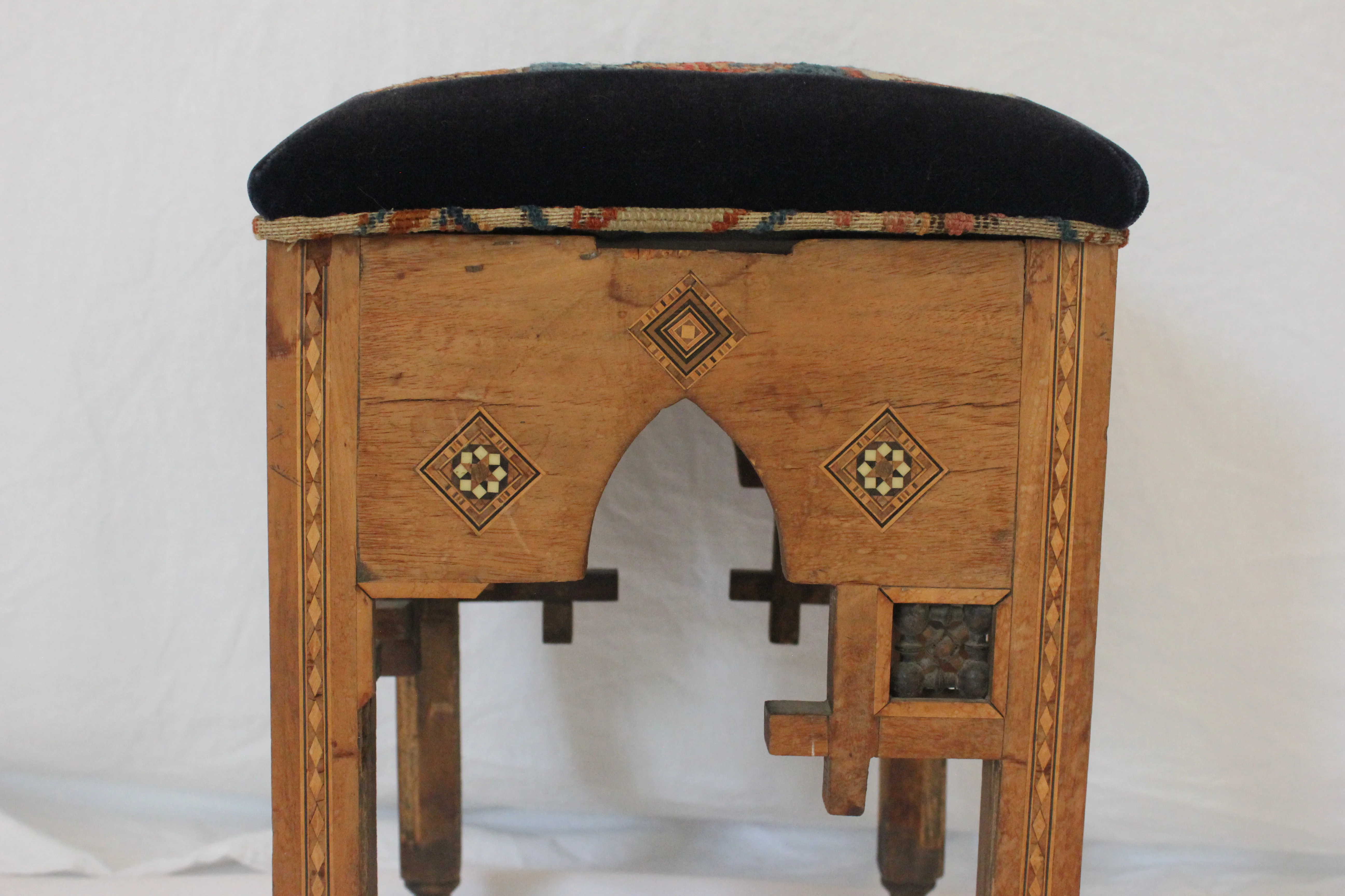 AF2-227: Antique Late 19th Century Moroccan Stool with Hand Knotted Rug Upholstery - Image 8