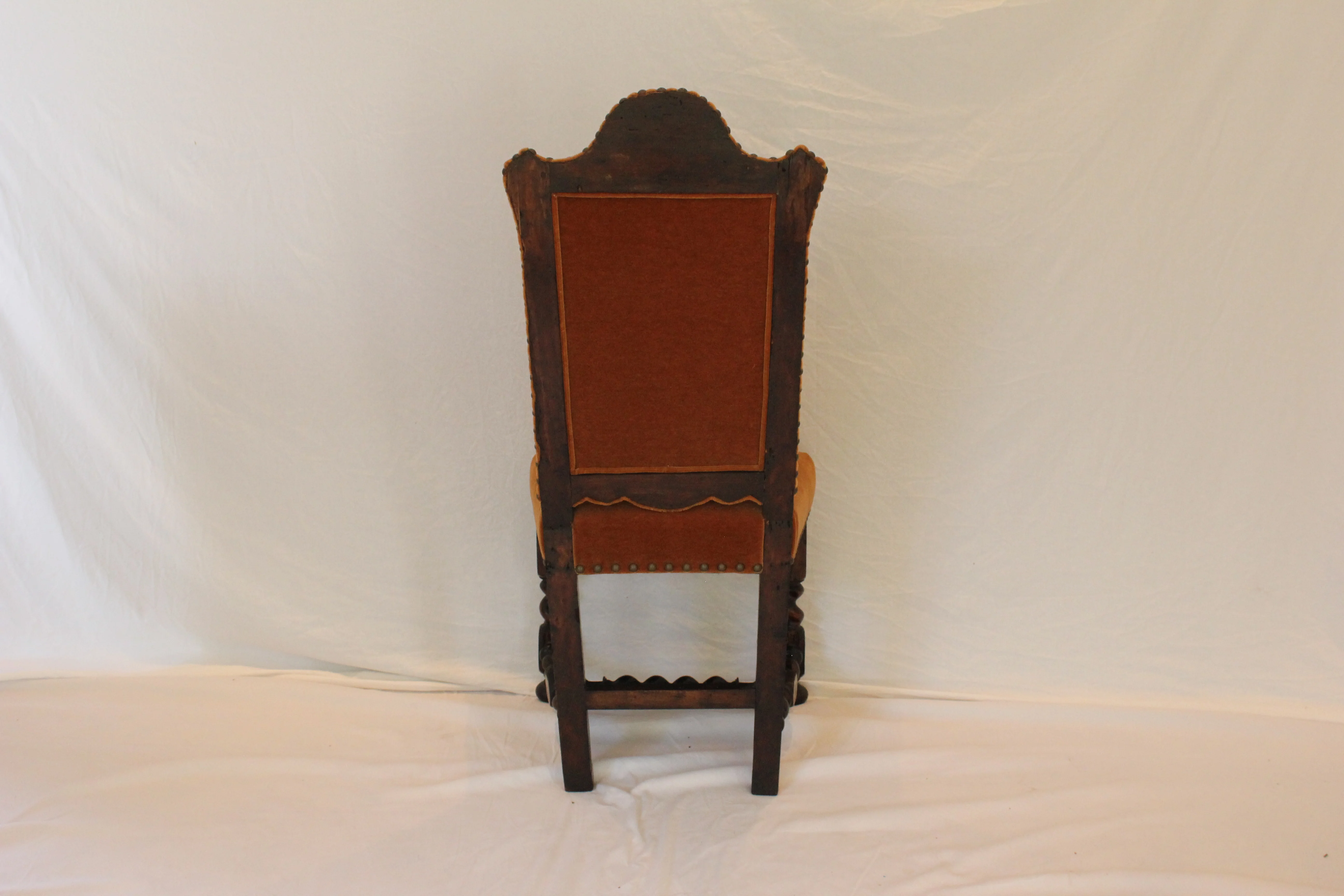 AF2-348: Antique Set of 6 Early 19th Century Jacobean Style Walnut Dining Chairs with new Mohair Upholstery - Image 3