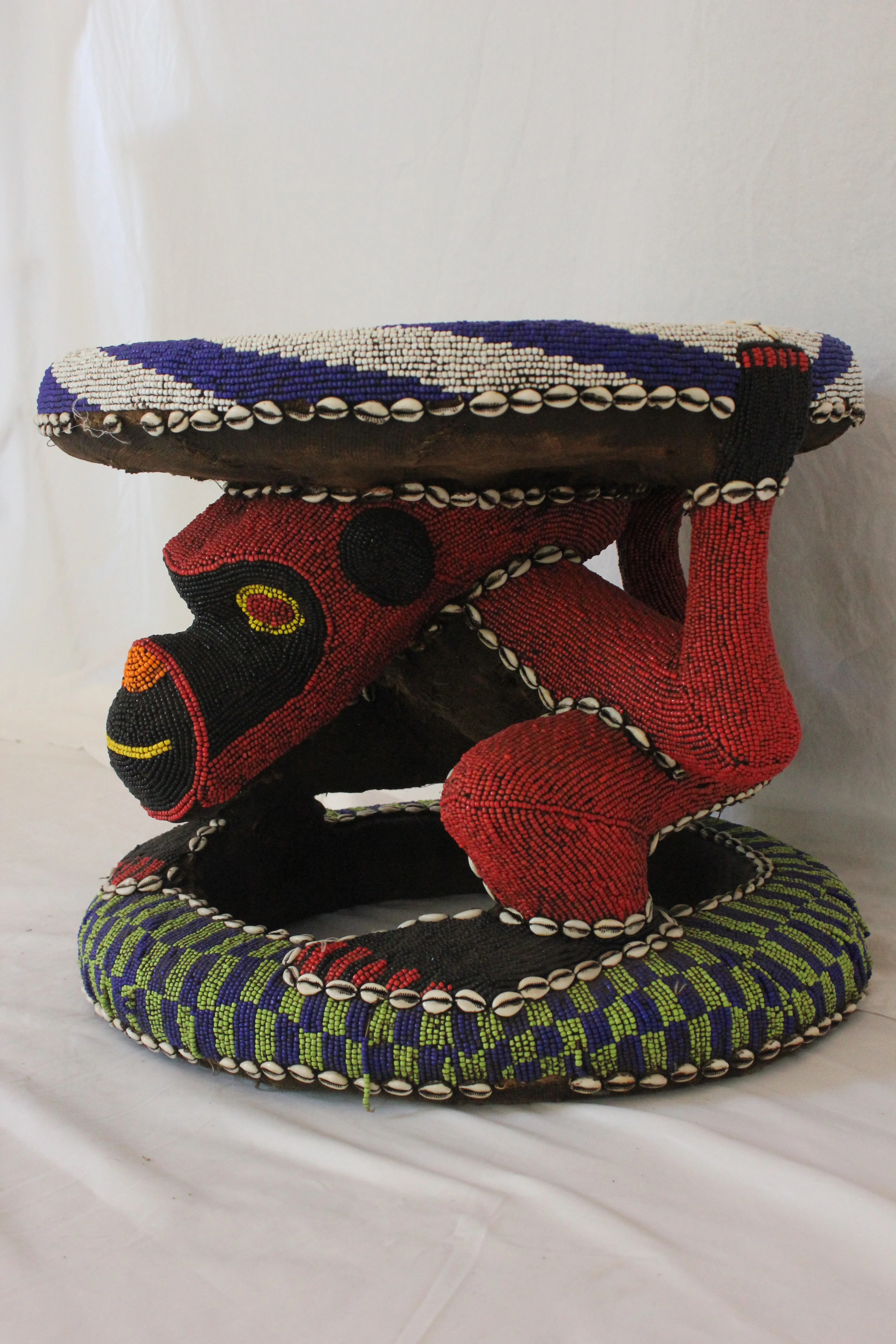 AF2-380 - Vintage Late 20th Century Nigerian Beaded Monkey Stool - Image 3