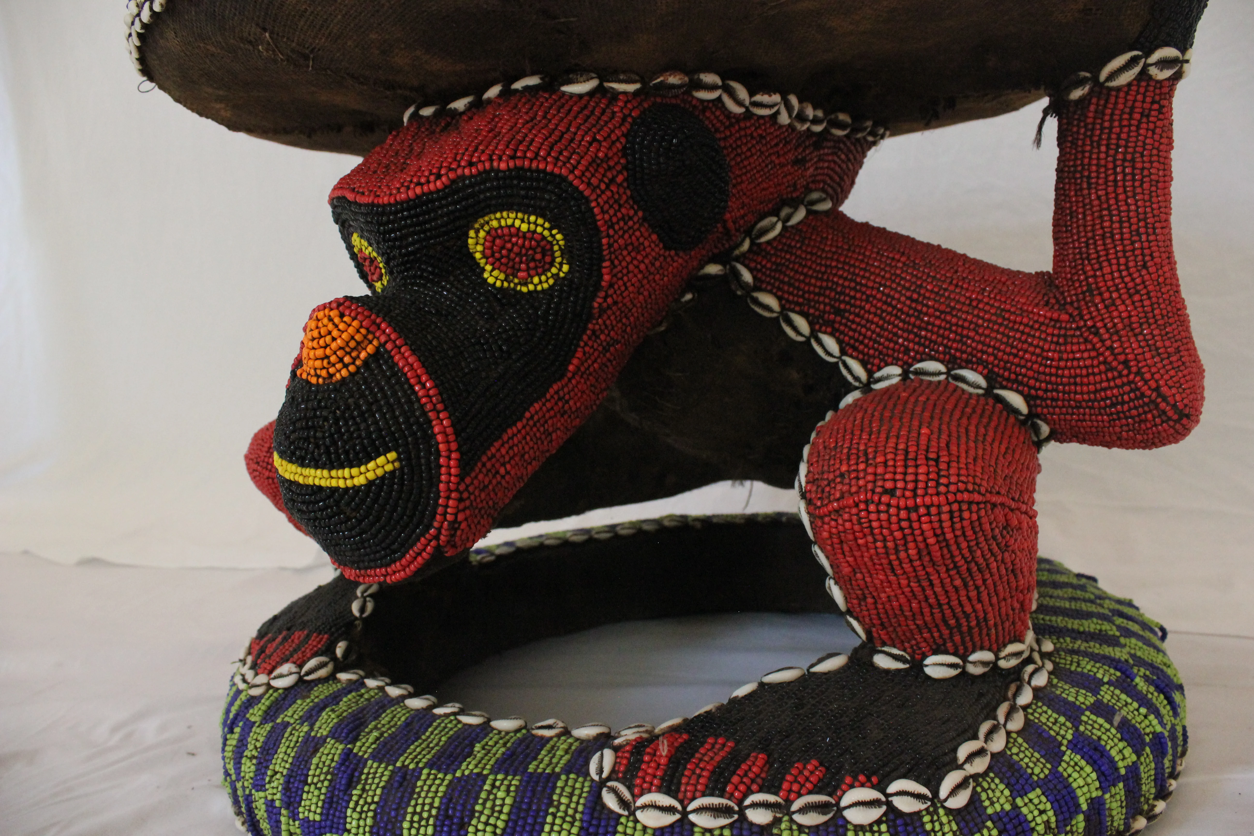 AF2-380 - Vintage Late 20th Century Nigerian Beaded Monkey Stool - Image 8
