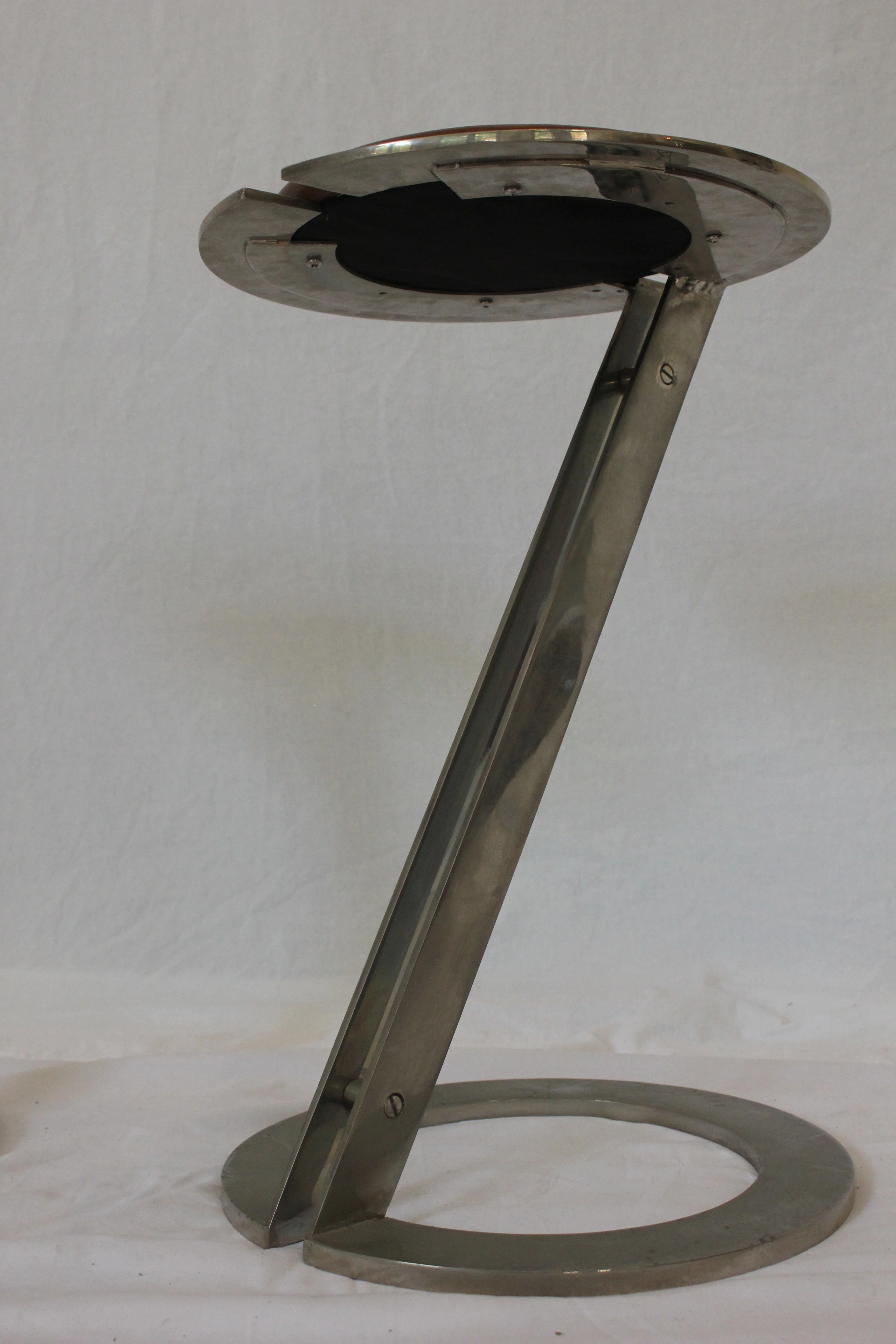 AF2-390 - Vintage Pair of Late 20th Century Stainless Steel & Leather Stools - Image 4