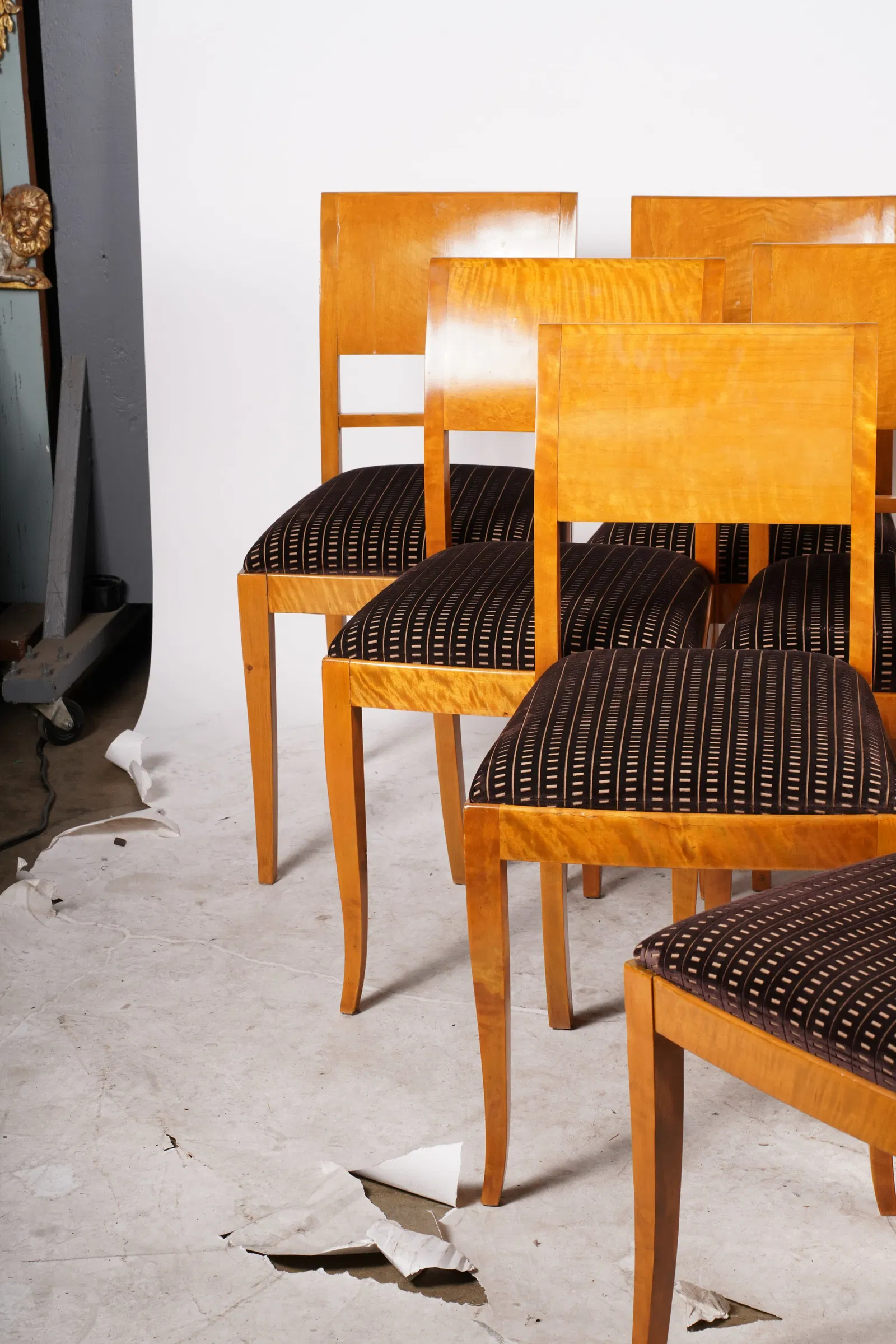 AF2-605: Assembled Set of Ten 1930's Birch French Art Deco Moderne Dining Chairs - Image 6
