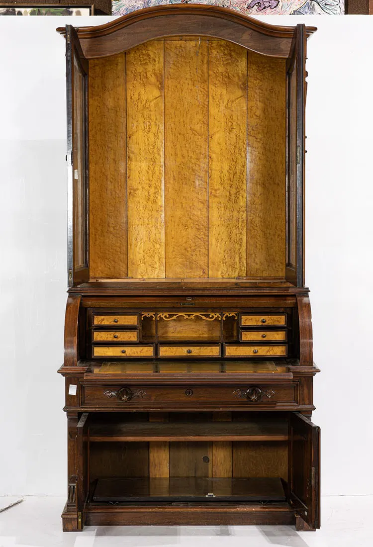 AF5-052: Antique American Victorian Rosewood Birdseye Maple Secretary Bookcase - Image 3