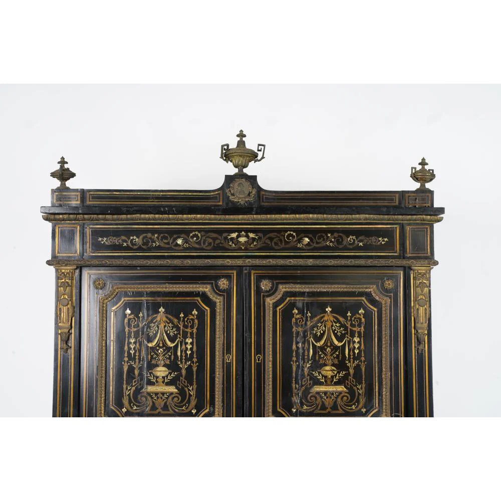 AF5-207: ANTIQUE MID 19TH CENTURY NAPOLEON III INLAID EBONIZED BUREAU À CYLINDRE - Image 8