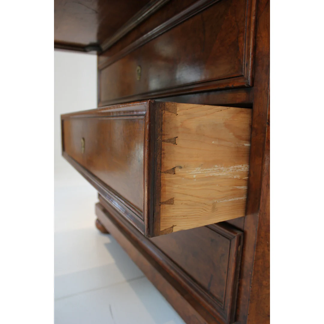 AF5-336: Antique Early 19th Century German Burled Walnut Drop Front Secretaire Abattant w Inlay - Image 10