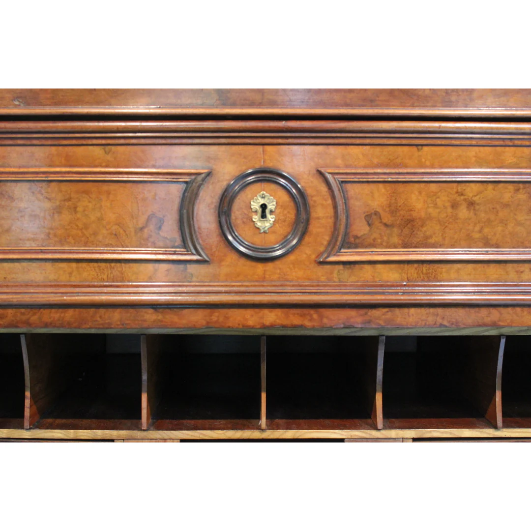 AF5-336: Antique Early 19th Century German Burled Walnut Drop Front Secretaire Abattant w Inlay - Image 6