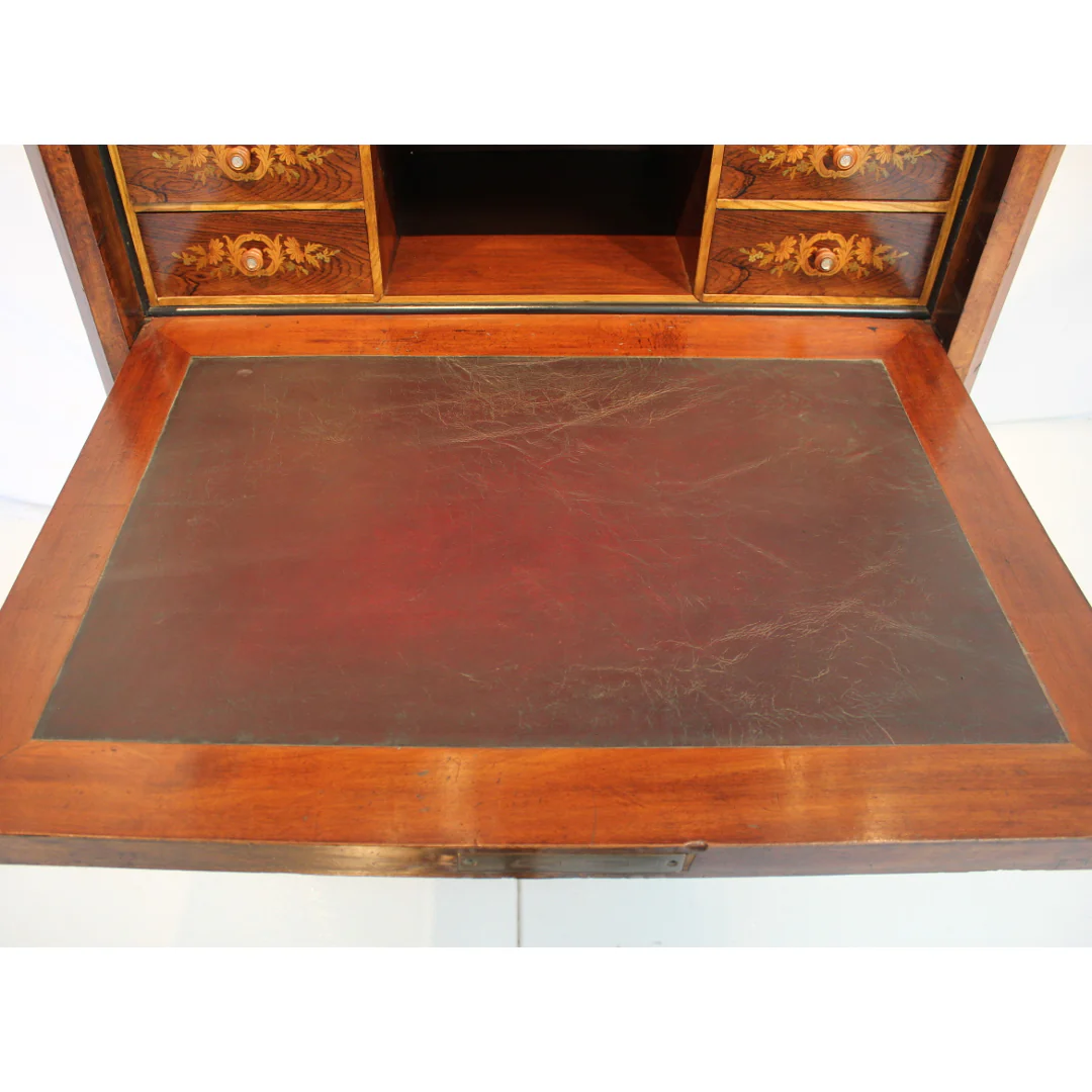 AF5-336: Antique Early 19th Century German Burled Walnut Drop Front Secretaire Abattant w Inlay - Image 9