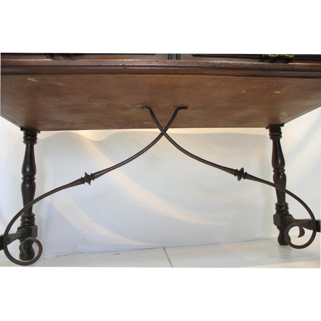 AF5-341 - Antique Early 20th Century Spanish Colonial Revival Desk with Iron Stretcher Bars - Image 4