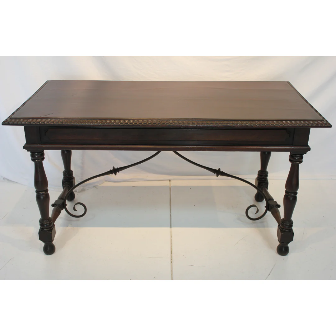 AF5-341 - Antique Early 20th Century Spanish Colonial Revival Desk with Iron Stretcher Bars - Image 5