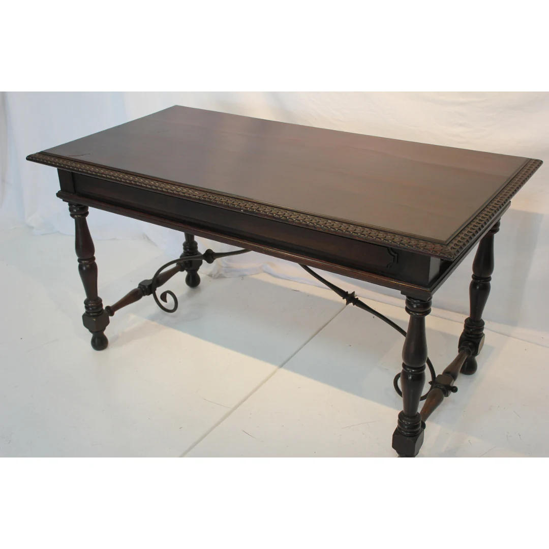 AF5-341 - Antique Early 20th Century Spanish Colonial Revival Desk with Iron Stretcher Bars - Image 8
