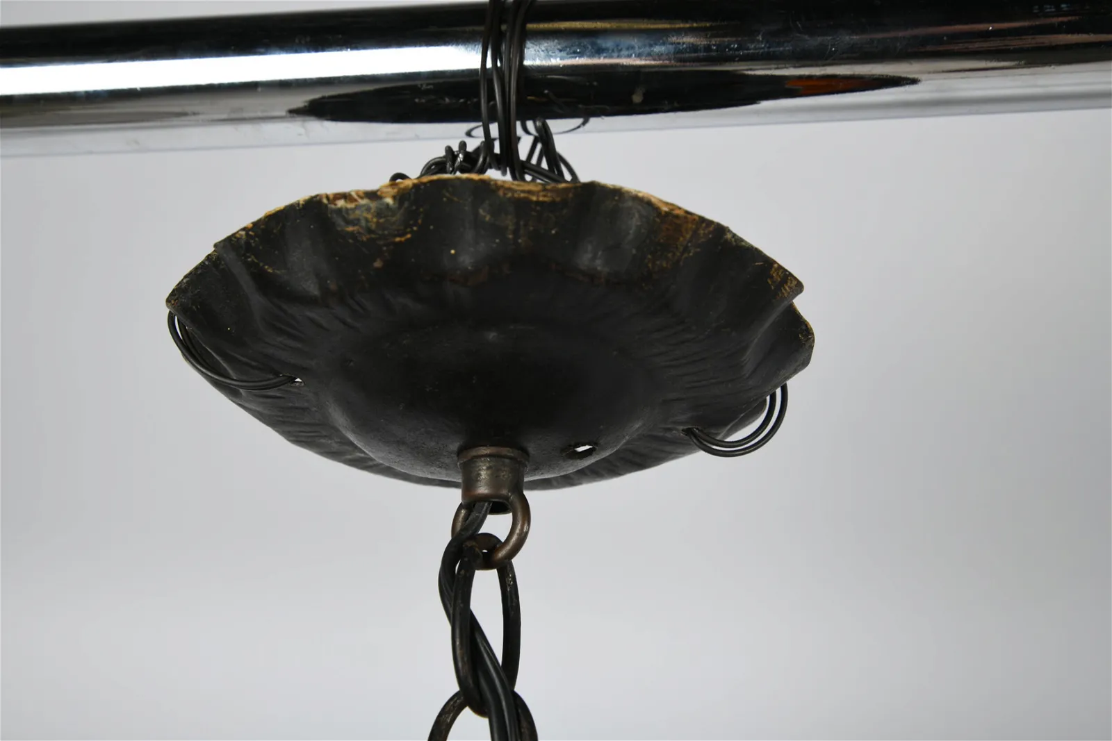 AL1-031: Antique Daum Nancy & Louis Majorelle Early 20th Century Hand Forged Iron Chandelier with Blown Mottled Glass - Image 4