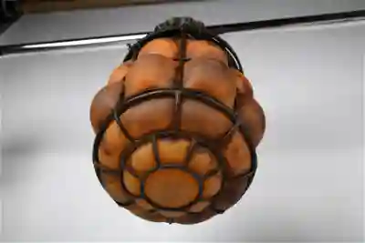 AL1-031: Antique Daum Nancy & Louis Majorelle Early 20th Century Hand Forged Iron Chandelier with Blown Mottled Glass - Image 6