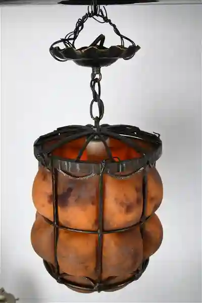 AL1-031: Antique Daum Nancy & Louis Majorelle Early 20th Century Hand Forged Iron Chandelier with Blown Mottled Glass - Image 7