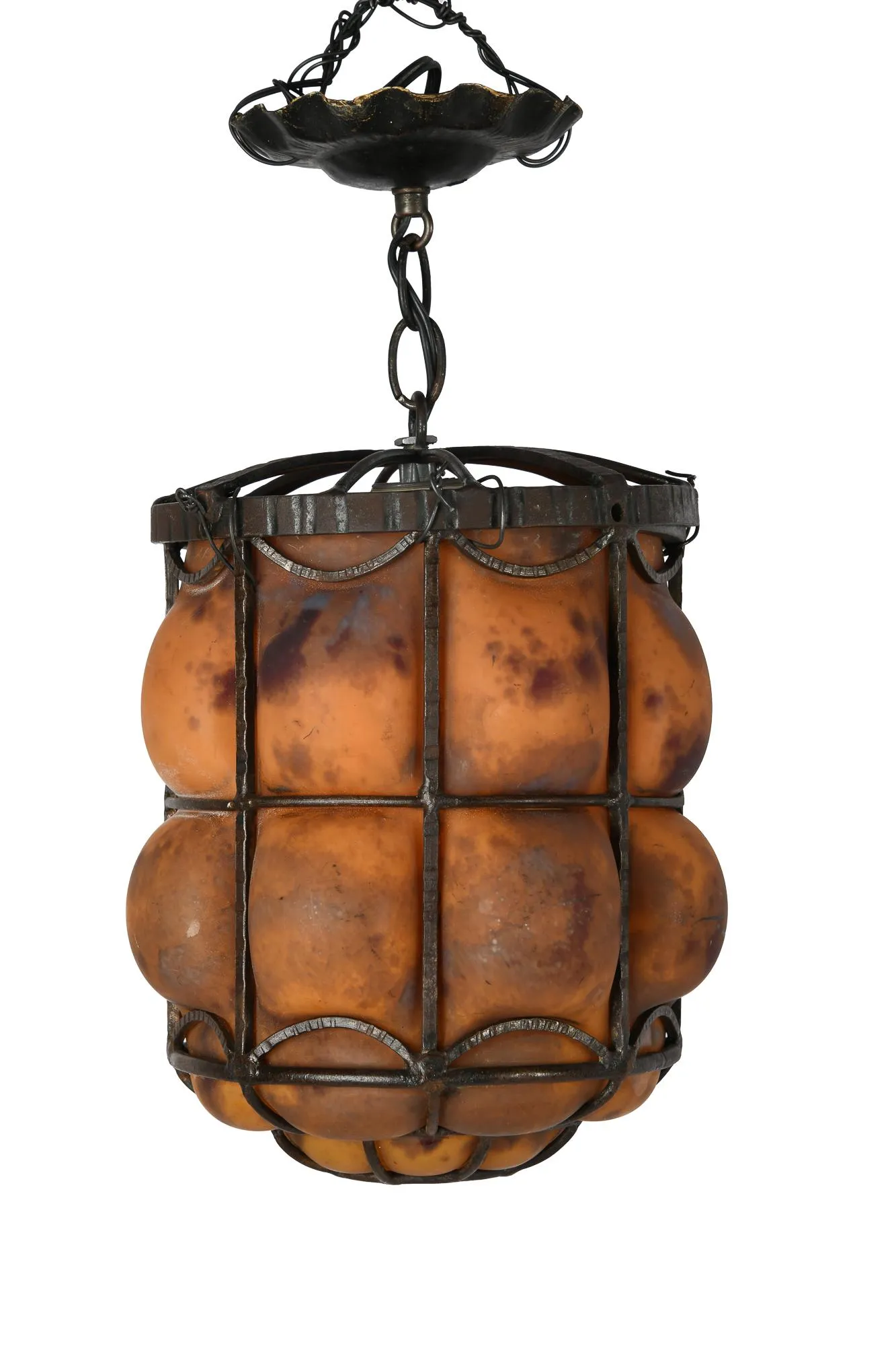 AL1-031: Antique Daum Nancy & Louis Majorelle Early 20th Century Hand Forged Iron Chandelier with Blown Mottled Glass - Image 8