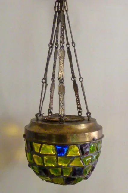 AL1-054: Antique Early 20th C Art Nouveau / Arts & Crafts Chunk Glass Pendant Light - Image 10