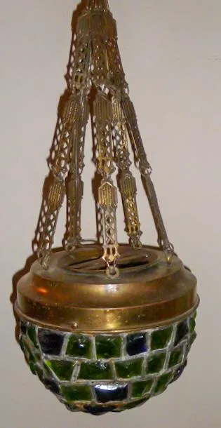 AL1-054: Antique Early 20th C Art Nouveau / Arts & Crafts Chunk Glass Pendant Light - Image 11