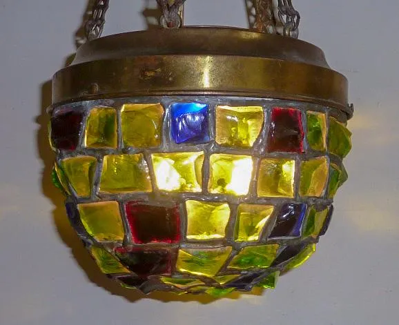 AL1-054: Antique Early 20th C Art Nouveau / Arts & Crafts Chunk Glass Pendant Light - Image 12