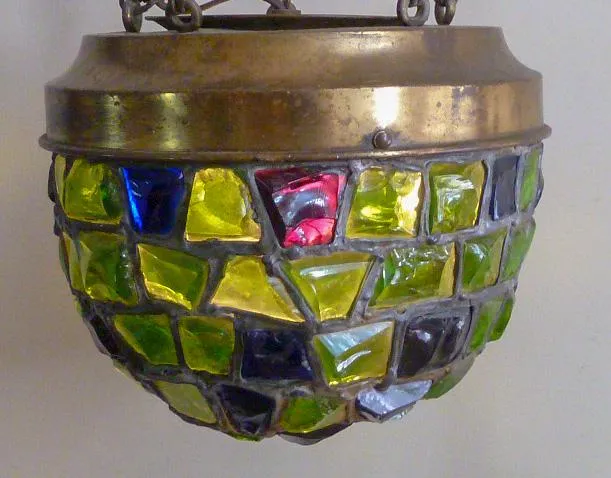 AL1-054: Antique Early 20th C Art Nouveau / Arts & Crafts Chunk Glass Pendant Light - Image 4