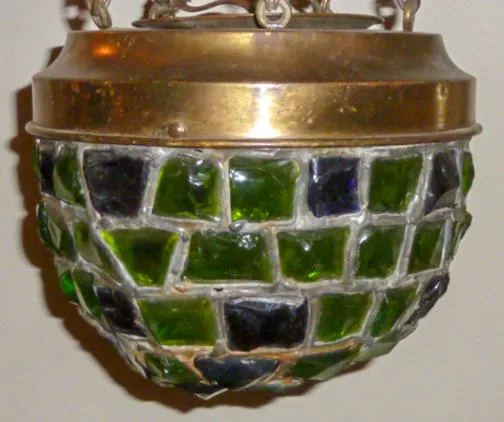 AL1-054: Antique Early 20th C Art Nouveau / Arts & Crafts Chunk Glass Pendant Light - Image 7