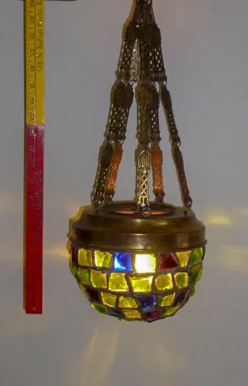 AL1-054: Antique Early 20th C Art Nouveau / Arts & Crafts Chunk Glass Pendant Light - Image 9