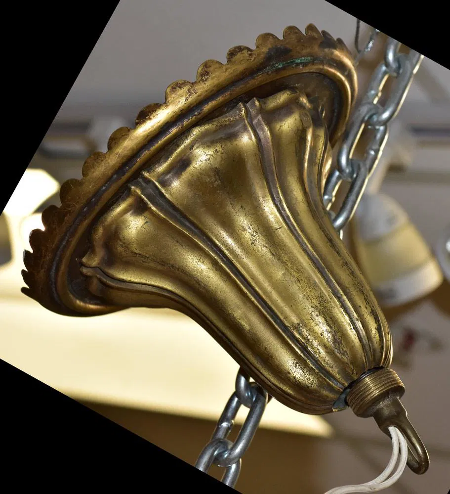 AL1-072: Antique Circa 1900 Arts & Crafts Monks Head Gilt Gesso Chandelier - Image 3