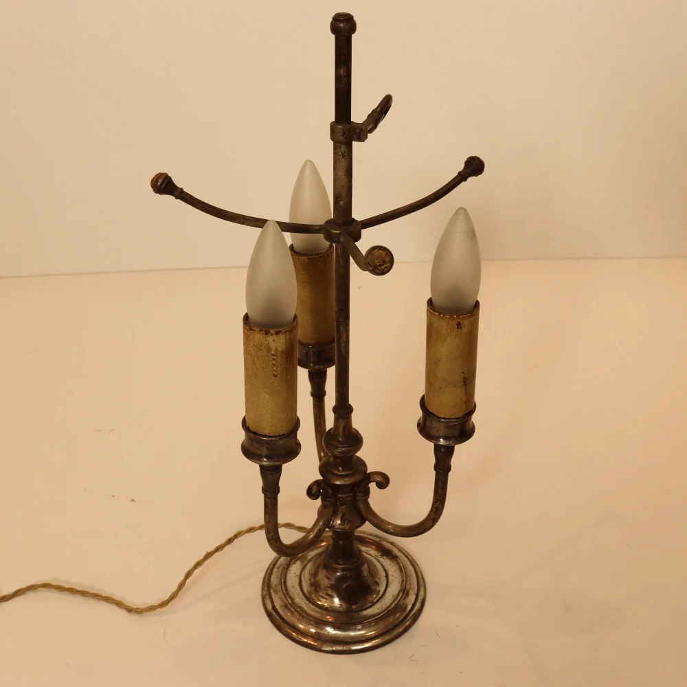 AL2-034: Antique Art Nouveau Chunk Glass Leaded Shade on Pairpont Silverplate Lamp Base - Image 10