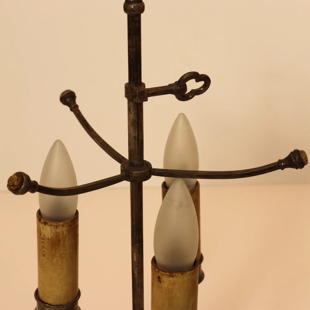 AL2-034: Antique Art Nouveau Chunk Glass Leaded Shade on Pairpont Silverplate Lamp Base - Image 11